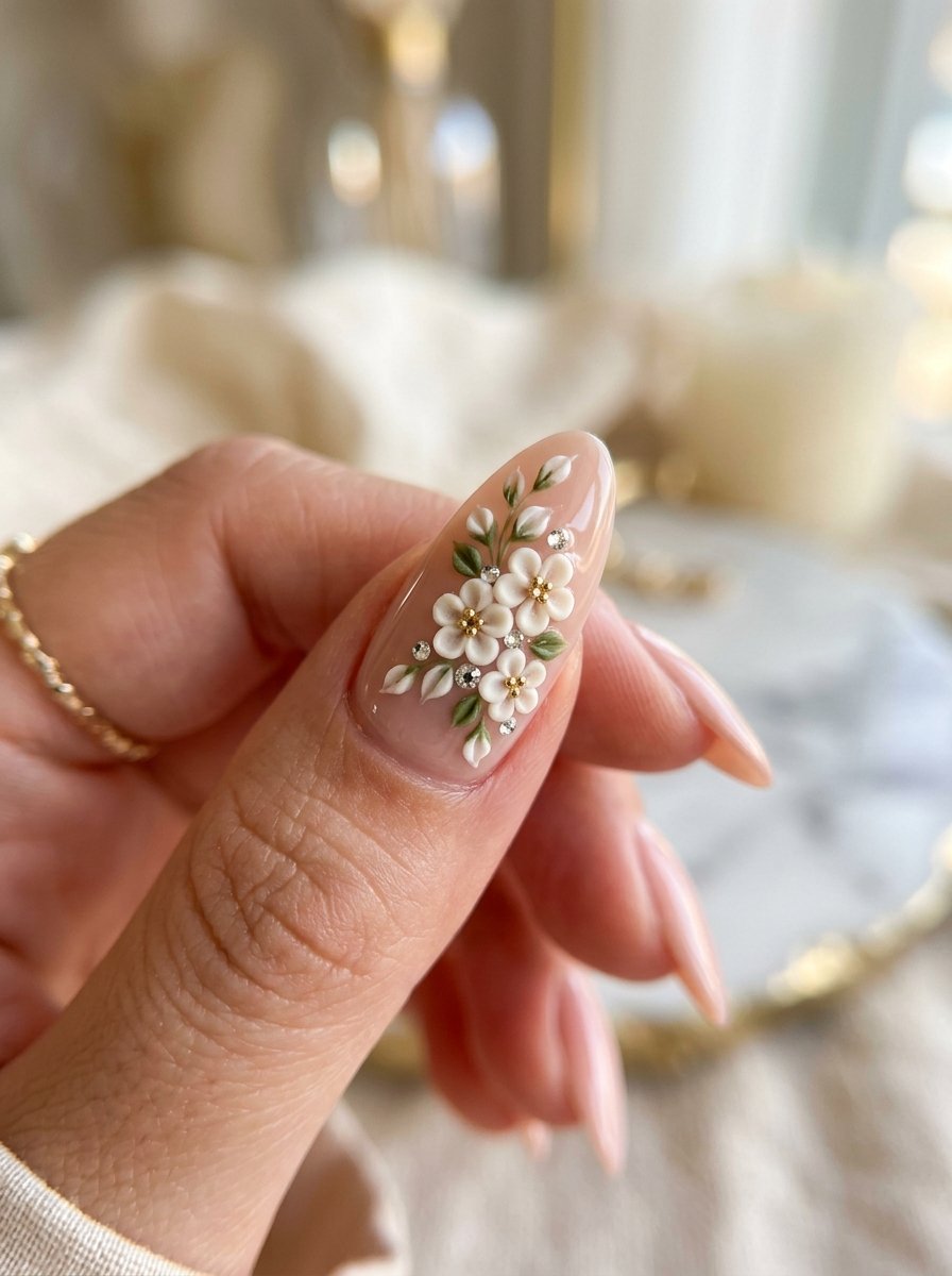3D floral gel extension nail art at The Mirror by Embellish